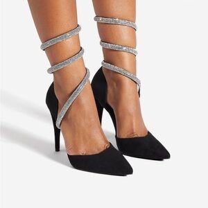 SHOE DAZZLE Elegant Black Strappy Heels w/ bling anklet strap SZ9